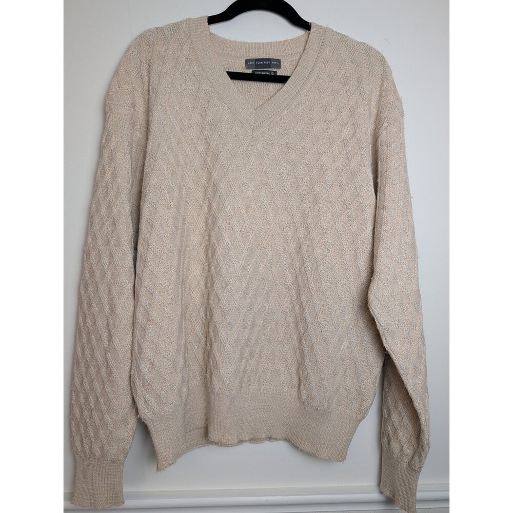 Hart Schaffner Marx Sweater Large Cream Alpaca Wool Cotton Blend Crewneck Preppy
